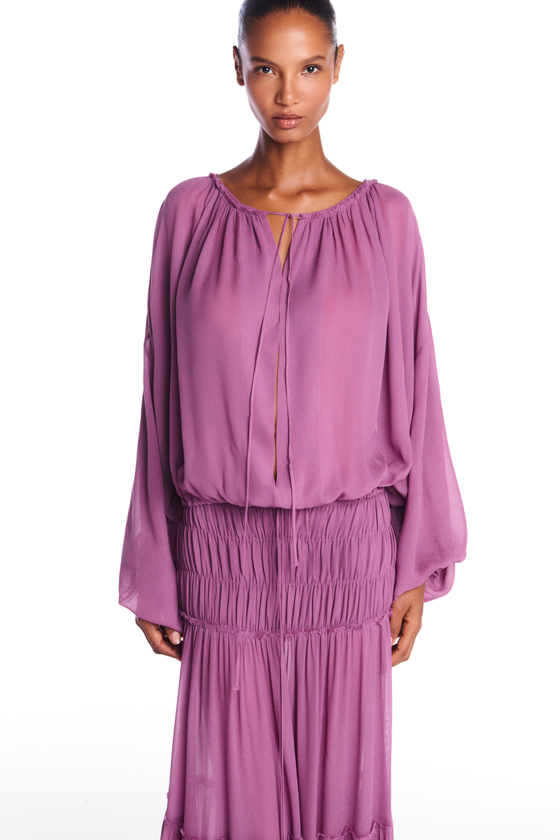 BATA AMPLA MANGA LONGA ELÁSTICOS MANGAS E BARRA GEORGETE LAVANDA (8950206202083)