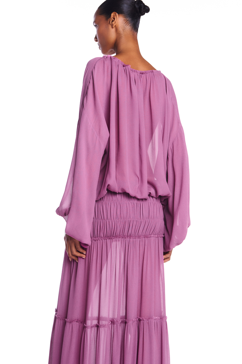 BATA AMPLA MANGA LONGA ELÁSTICOS MANGAS E BARRA GEORGETE LAVANDA (8950206202083)