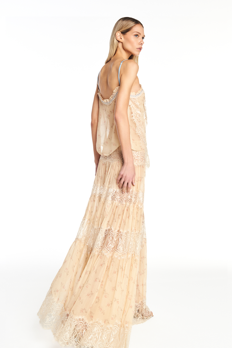 SAIA LONGA CHIFFON FLORAL COM RENDA (8950208790755)