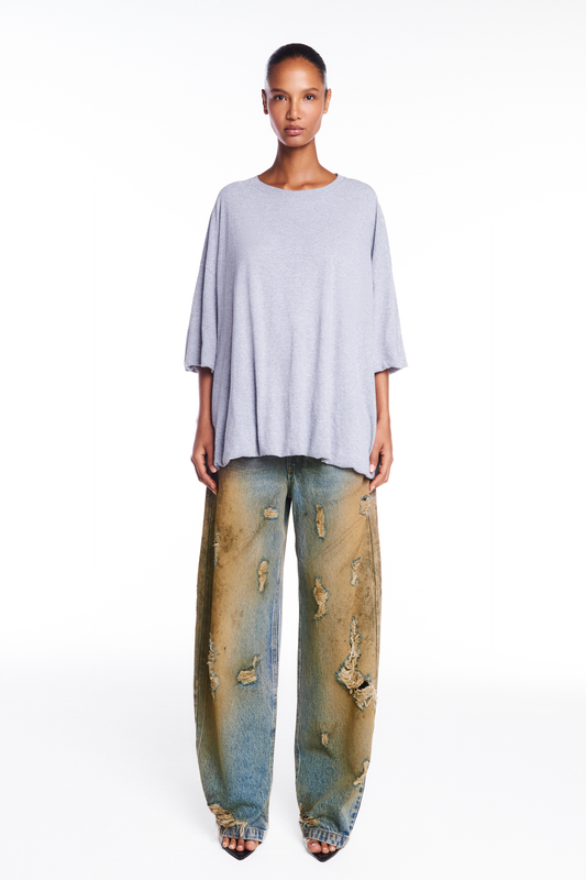 CAMISETA AMPLA BALONÊ CINZA MESCLA (8950207873251)