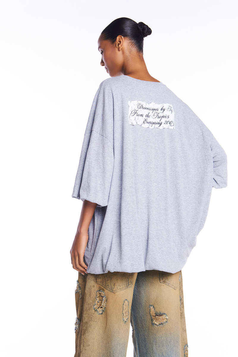 CAMISETA AMPLA BALONÊ CINZA MESCLA (8950207873251)