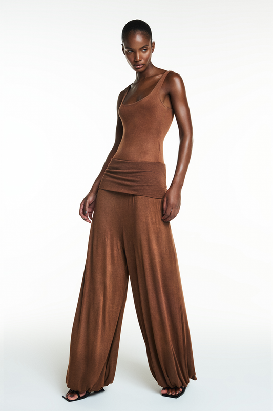 CALÇA ALADIM CÓS DOBRÁVEL MALHA MARROM (8838228148451)