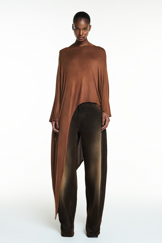 KAFTAN ASSIMÉTRICO MALHA MARROM (8838230507747)