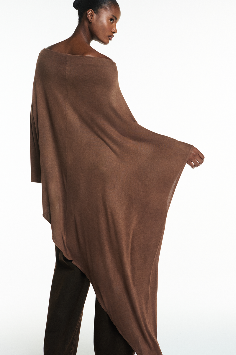 KAFTAN ASSIMÉTRICO MALHA MARROM (8838230507747)