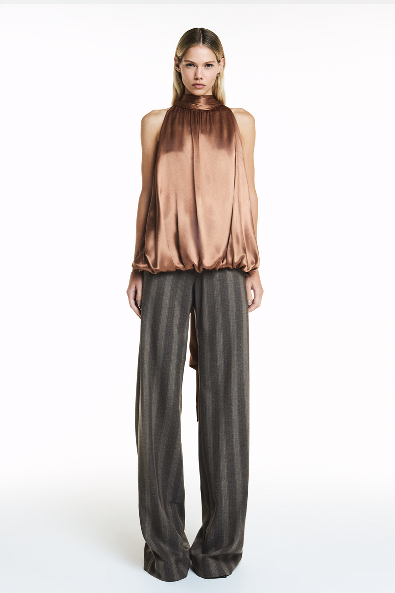 CALÇA RETA ALFAIATARIA LISTRADA MARROM (8838229360867)