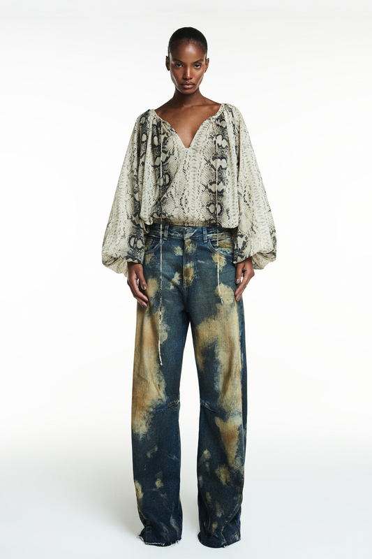 BATA AMPLA MANGA LONGA ELÁSTICOS MANGAS E CINTURA ALGODÃO COBRA (8838226608355)