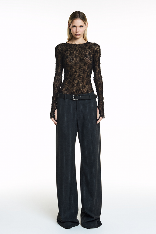 CALÇA RETA ALFAIATARIA LISTRADA CINZA (8838229229795)