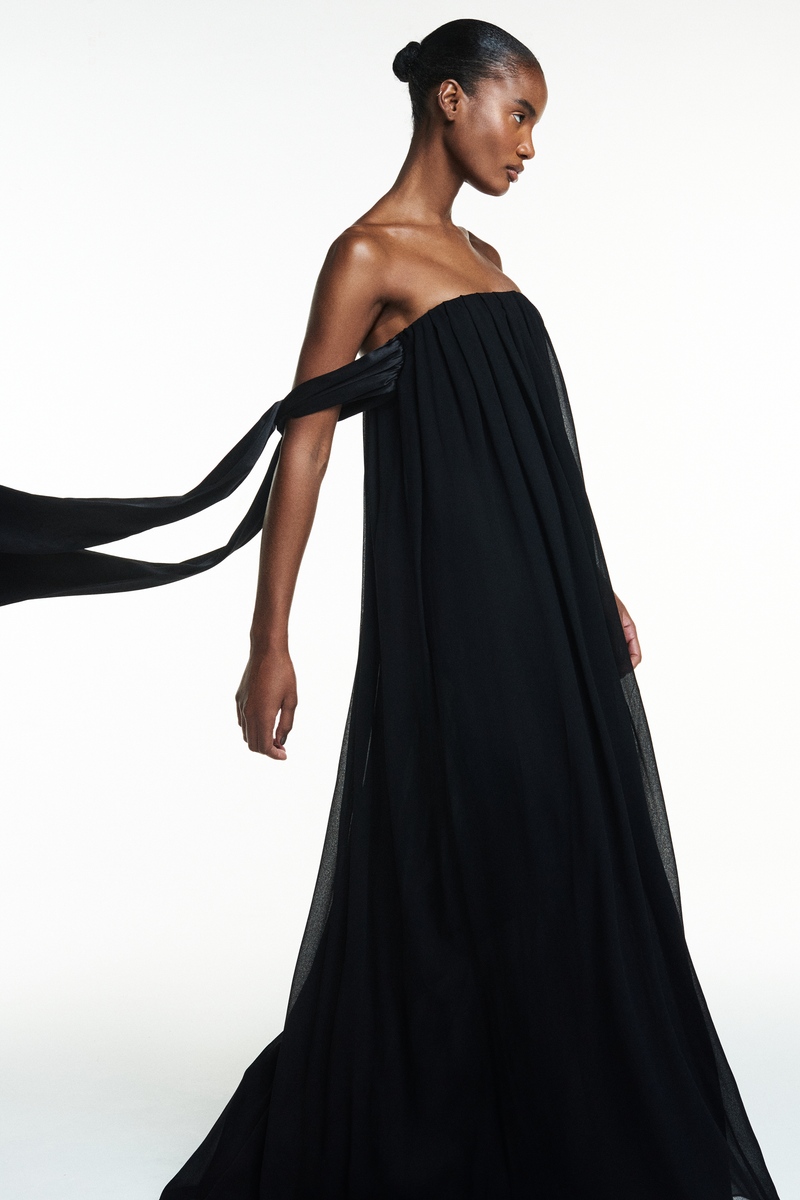 VESTIDO LONGO TOMARA QUE CAIA GGT FAIXA LAÇO BRAÇOS PRETO (8838232473827)