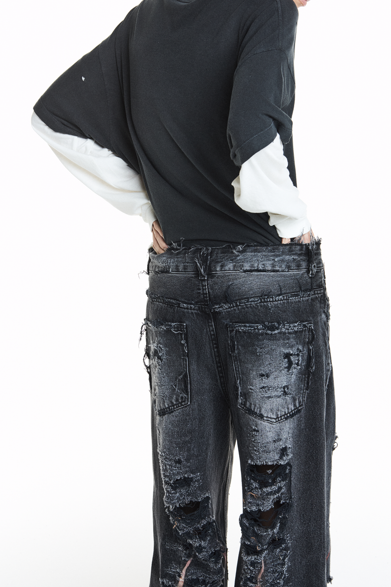 CALÇA JEANS BLACK FOGO COLORIDO PINTADO À MÃO (8838228574435)