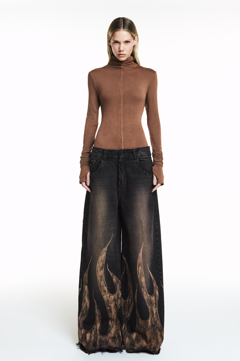CALÇA JEANS DIRTY BLACK FOGO PINTADO À MÃO (8838228672739)