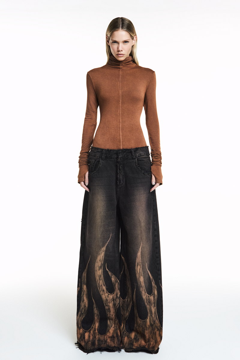 CALÇA JEANS DIRTY BLACK FOGO PINTADO À MÃO (8838228672739)