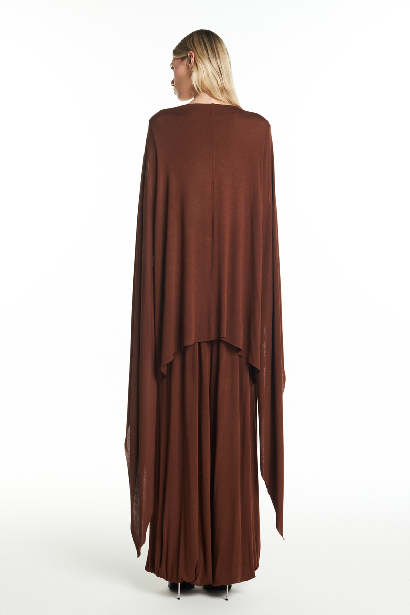 BLUSA AMPLA MANGA COM PONTA MALHA MARROM (8928979910883)