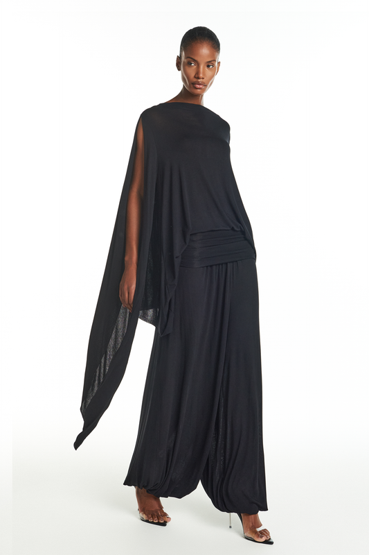 BLUSA AMPLA MANGA COM PONTA MALHA PRETA (8928980074723)