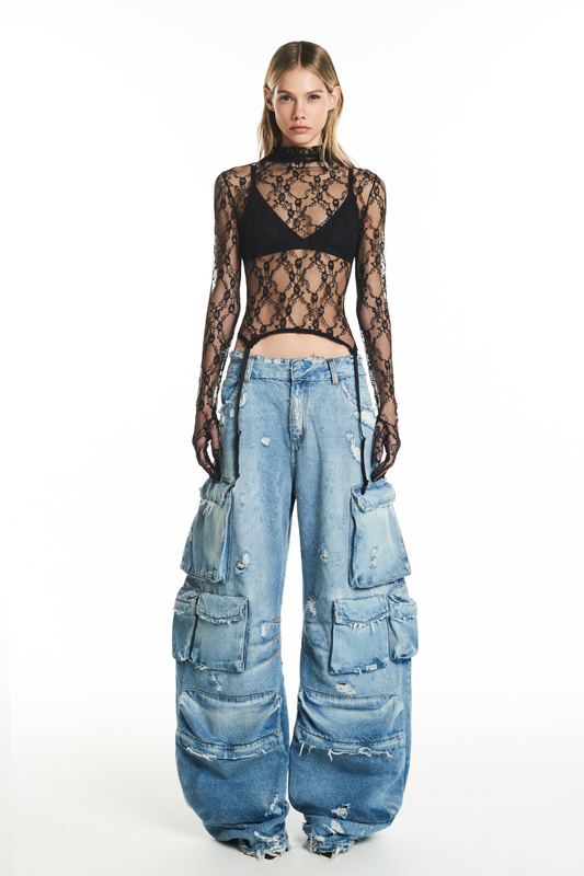 CALÇA JEANS MÚLTIPLOS BOLSOS (8929156890851)