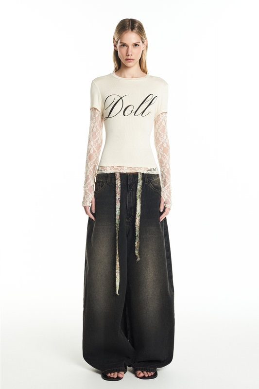 CAMISETA SOBREPOSIÇÃO MANGA RENDA OFF WHITE DOLL (8928989315299)