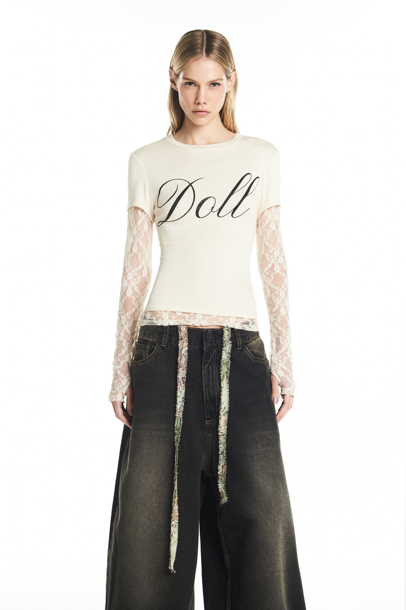 CAMISETA SOBREPOSIÇÃO MANGA RENDA OFF WHITE DOLL (8928989315299)