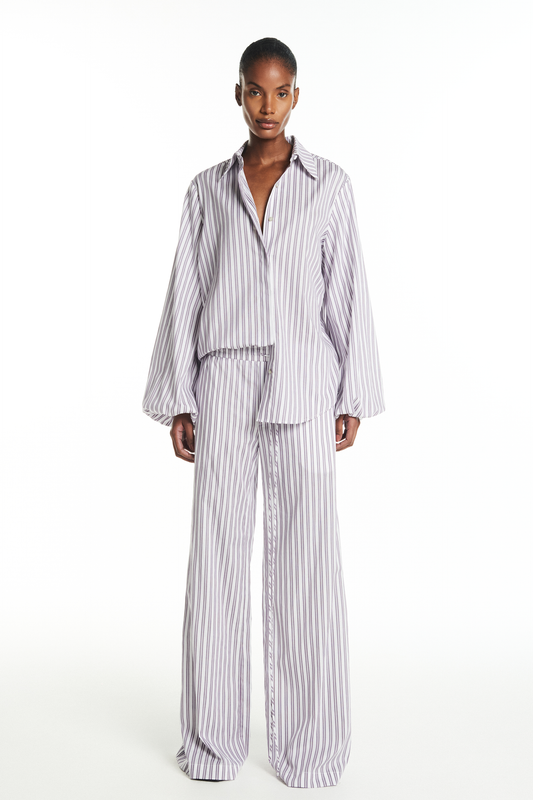 CAMISA MANGA BALONÊ TRICOLINE LISTRAS LILÁS E OFF WHITE (8928988168419) (8928987840739)