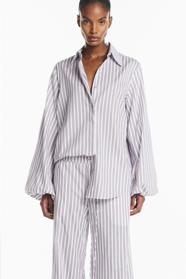 CAMISA MANGA BALONÊ TRICOLINE LISTRAS LILÁS E OFF WHITE (8928988168419) (8928987840739)