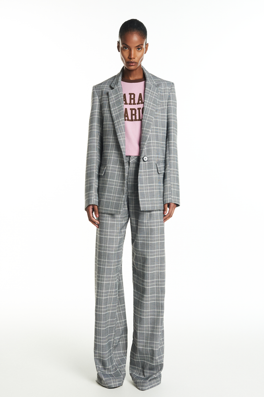 CALÇA ALFAIATARIA PREGAS XADREZ PRETO E BRANCO (8928987381987)