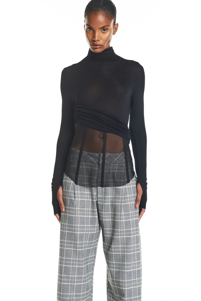 BLUSA MANGA LONGA MALHA CORPO CORSET TULE PRETO (8928982696163)