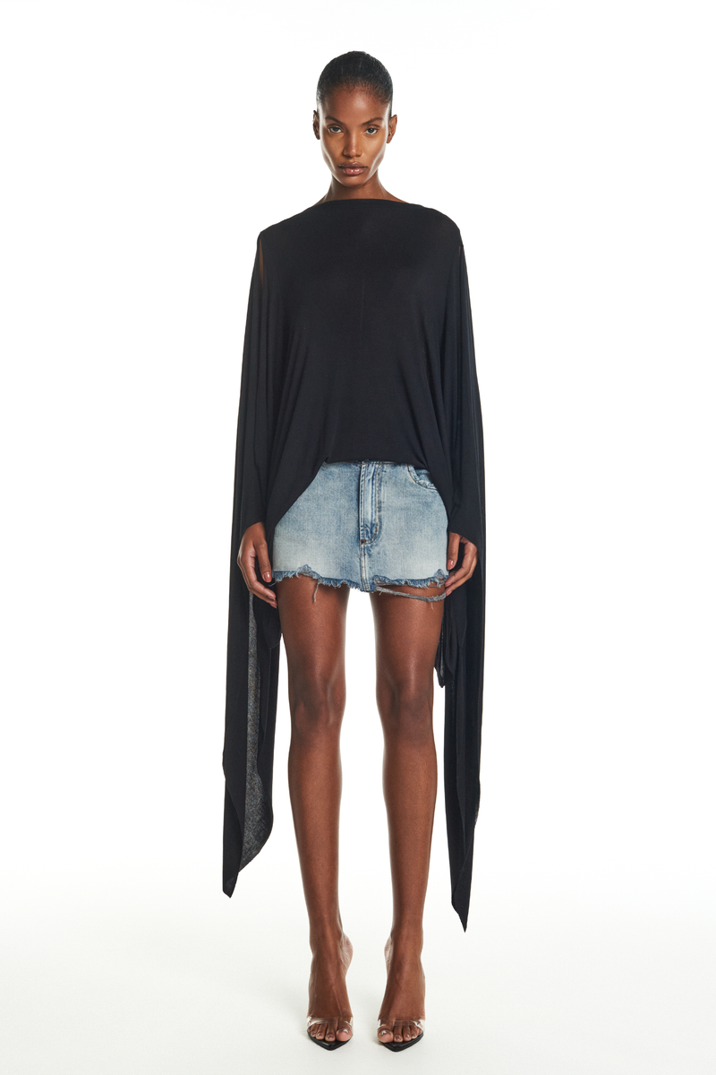 BLUSA AMPLA MANGA COM PONTA MALHA PRETA (8928980074723)