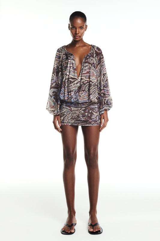 BATA AMPLA MANGA LONGA ELÁSTICOS MANGAS E BARRA TULE PASLEY (8864601702627)