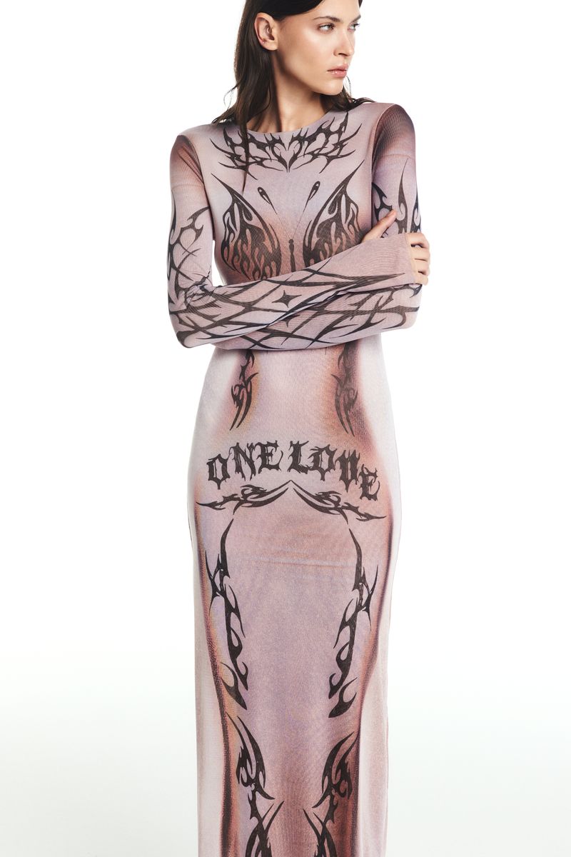 VESTIDO LONGO MANGA LONGA TULE TRIBAL ONE LOVE (8864603144419)