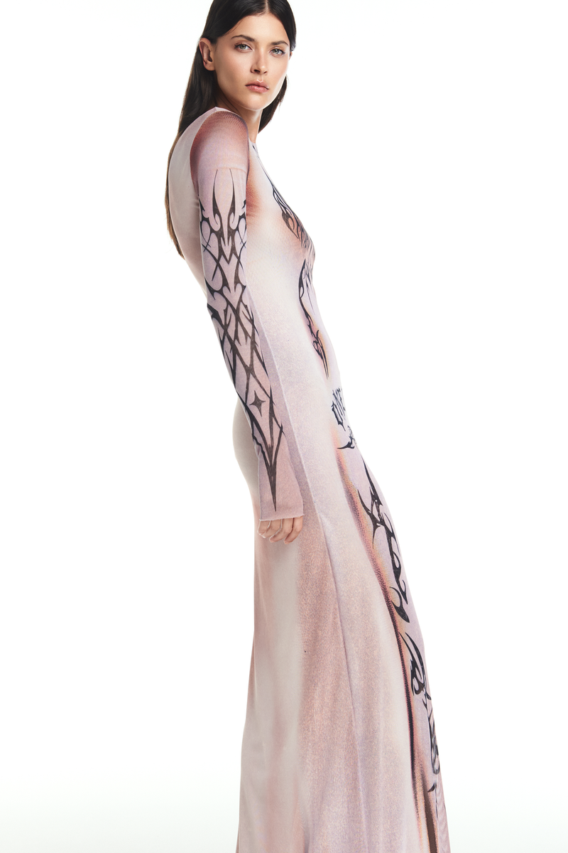 VESTIDO LONGO MANGA LONGA TULE TRIBAL ONE LOVE (8864603144419)