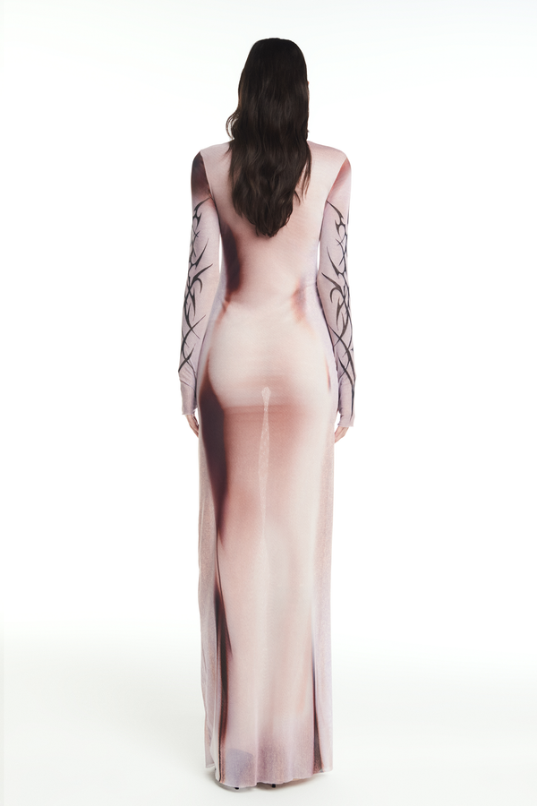 VESTIDO LONGO MANGA LONGA TULE TRIBAL ONE LOVE (8864603144419)
