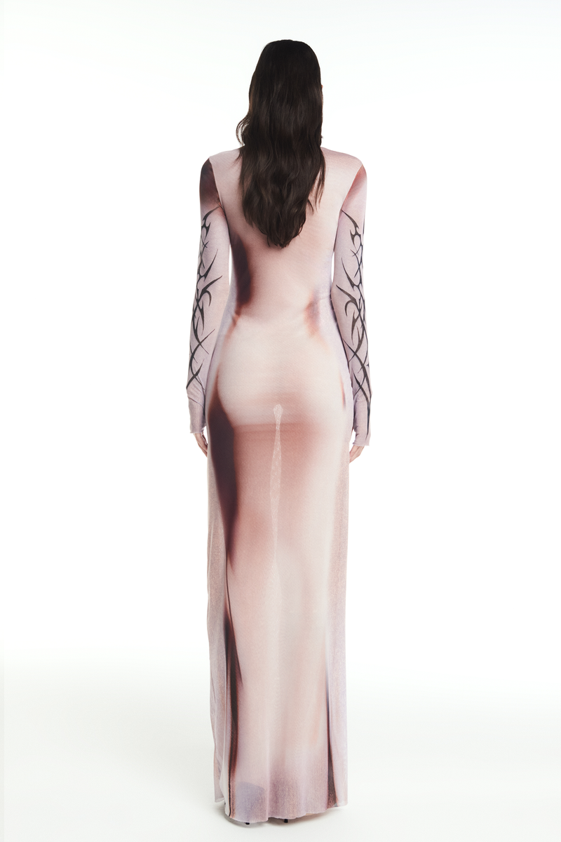 VESTIDO LONGO MANGA LONGA TULE TRIBAL ONE LOVE (8864603144419)