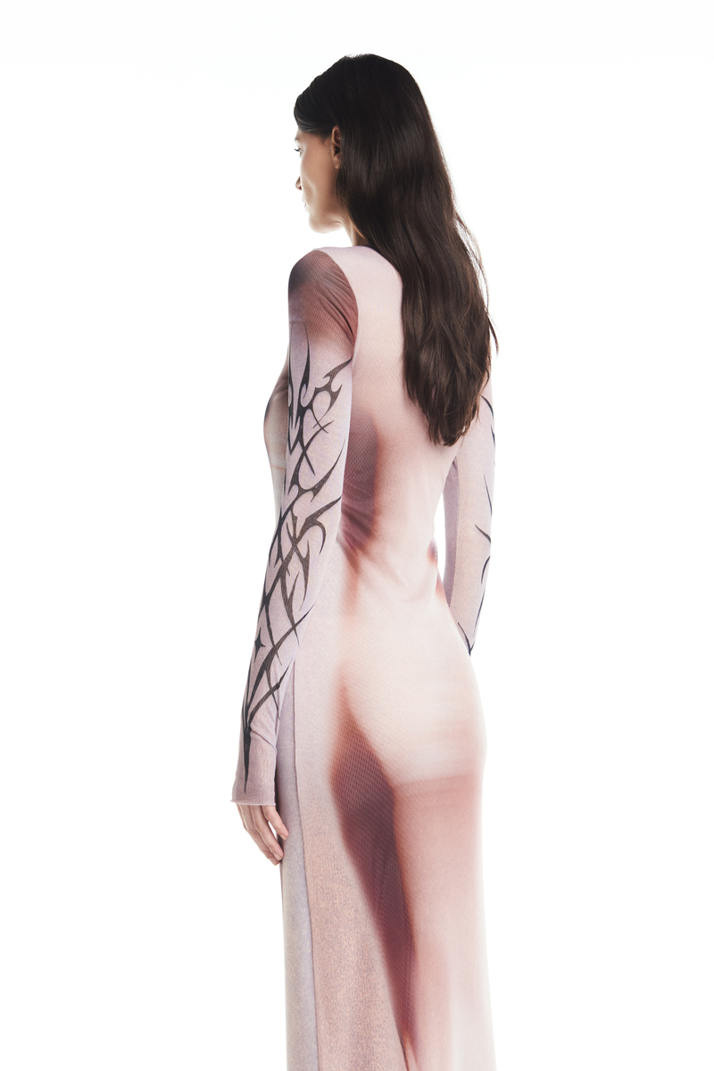 VESTIDO LONGO MANGA LONGA TULE TRIBAL ONE LOVE (8864603144419)