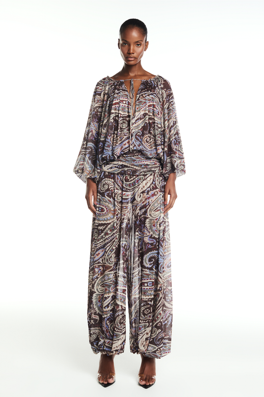 CALÇA PALA DRAPEADA ELÁSTICOS BARRAS TULE PASLEY (8864602194147)