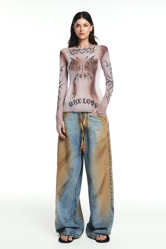 BLUSA MANGA LONGA TULE TRIBAL ONE LOVE (8864601964771)