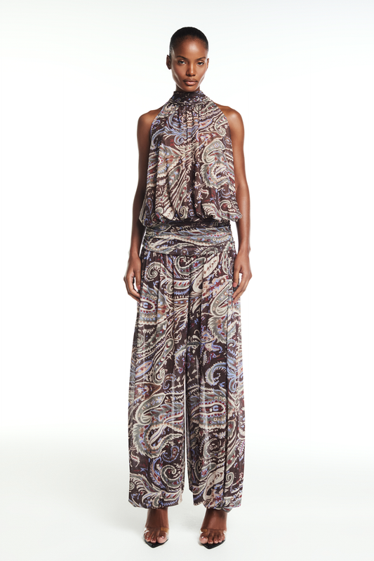 BLUSA GOLA ALTA SEM MANGA DRAPEADA TULE PASLEY (8864601899235)