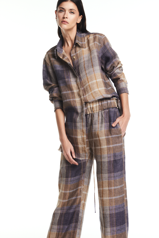 CAMISA LINHO XADREZ AZUL E BEGE (8864518897891)