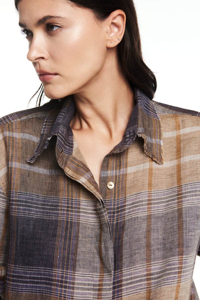 CAMISA LINHO XADREZ AZUL E BEGE (8864518897891)