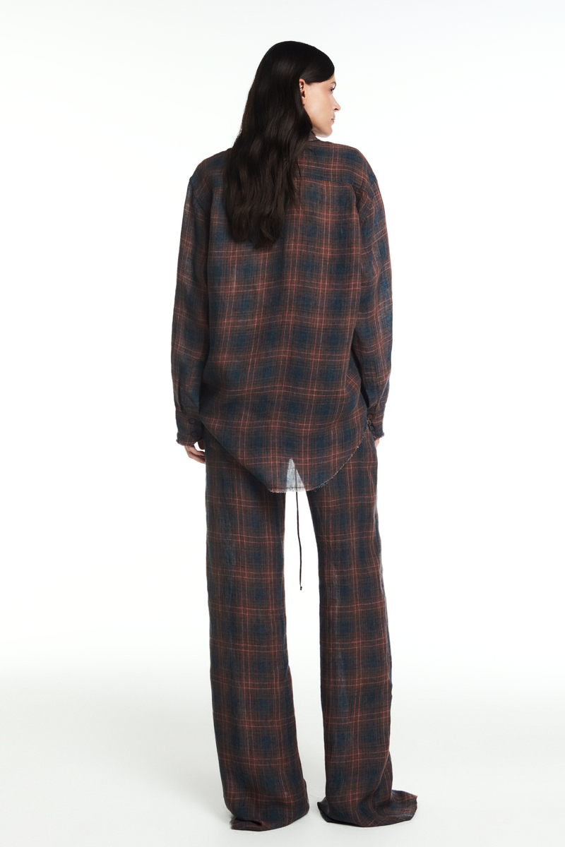 CALÇA ELÁSTICO CÓS LINHO XADREZ AZUL E VINHO (8864518340835)