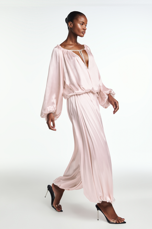 CALÇA ELÁSTICO CÓS E BARRA CETIM ROSA (8864518144227)