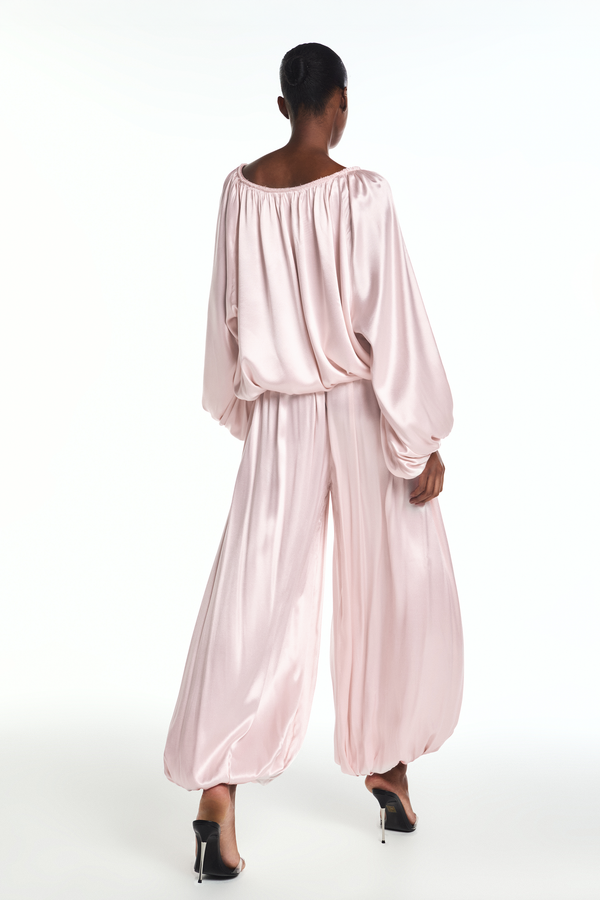 CALÇA ELÁSTICO CÓS E BARRA CETIM ROSA (8864518144227)