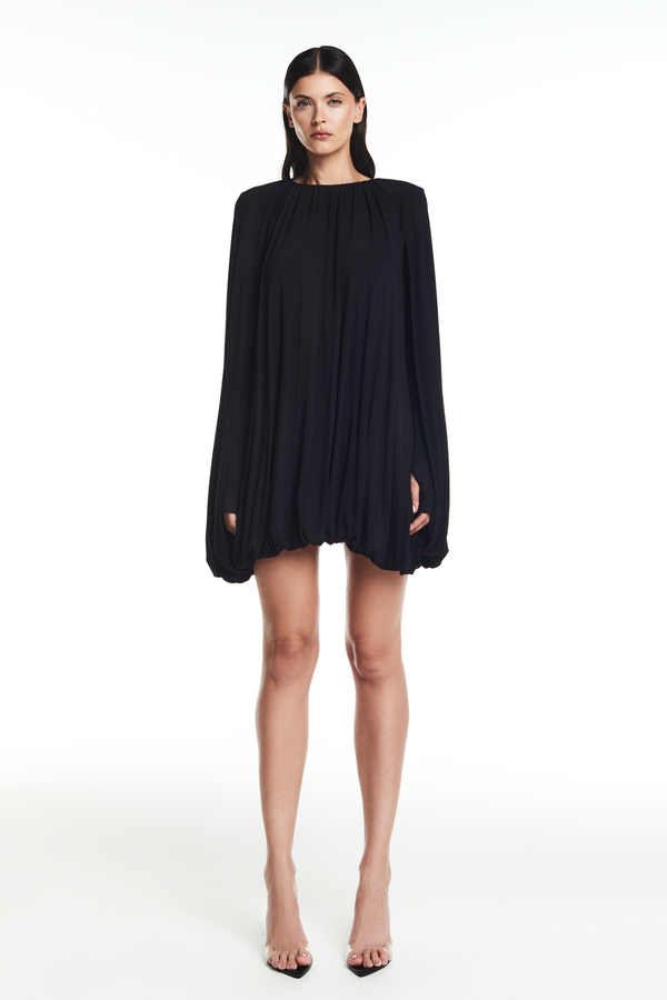 VESTIDO CURTO AMPLO BALONÊ CAPA MALHA PRETO (8864602882275)