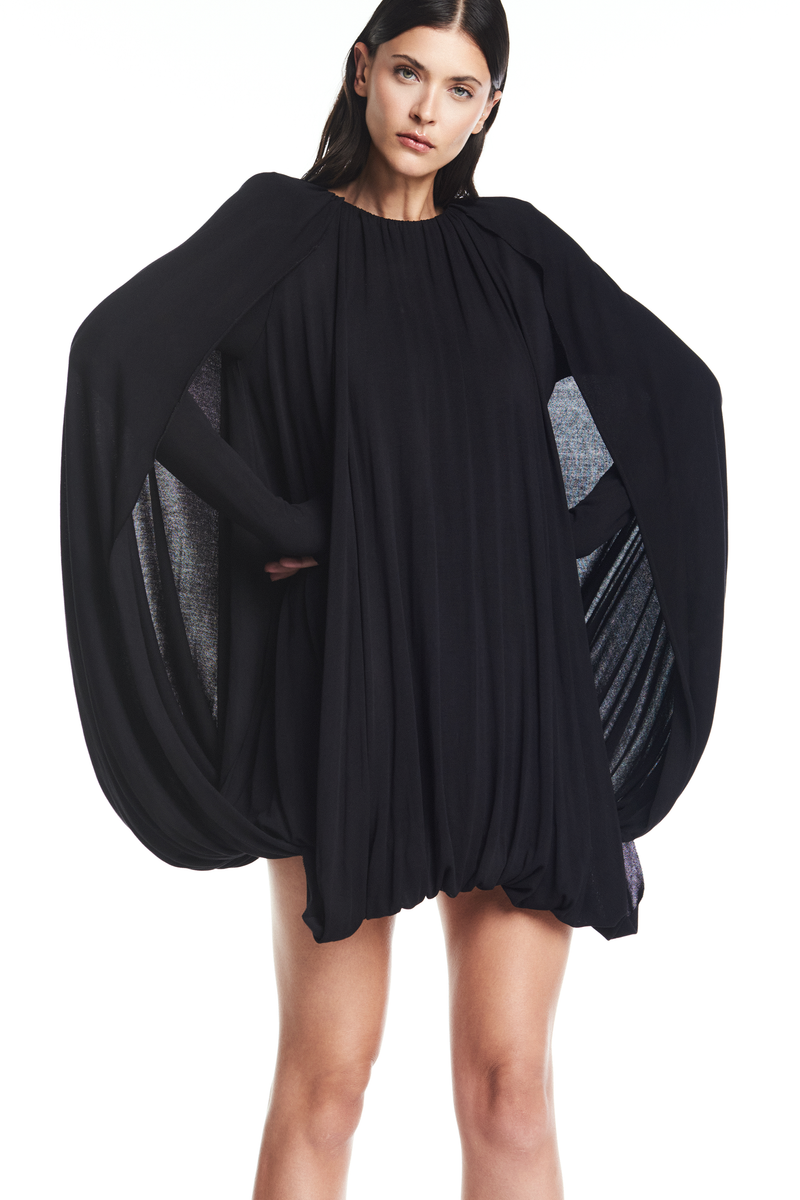 VESTIDO CURTO AMPLO BALONÊ CAPA MALHA PRETO (8864602882275)