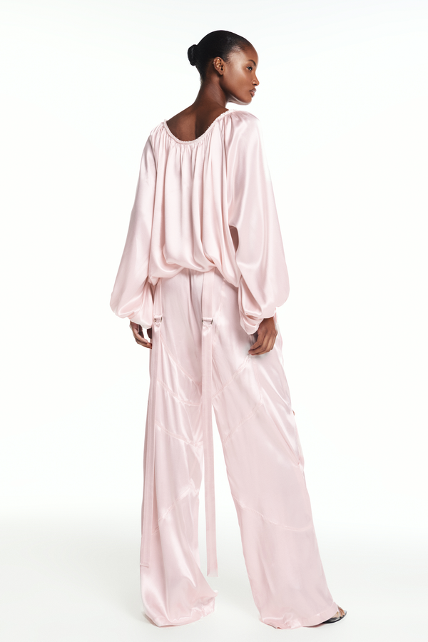 CALÇA RECORTES FAIXAS CETIM ROSA (8864518701283)