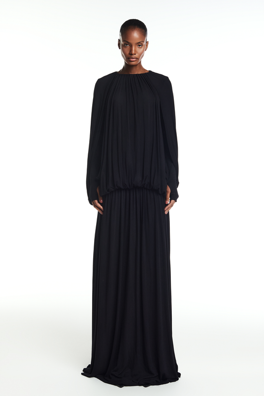 VESTIDO LONGO AMPLO CAPA MALHA PRETO (8864603046115)