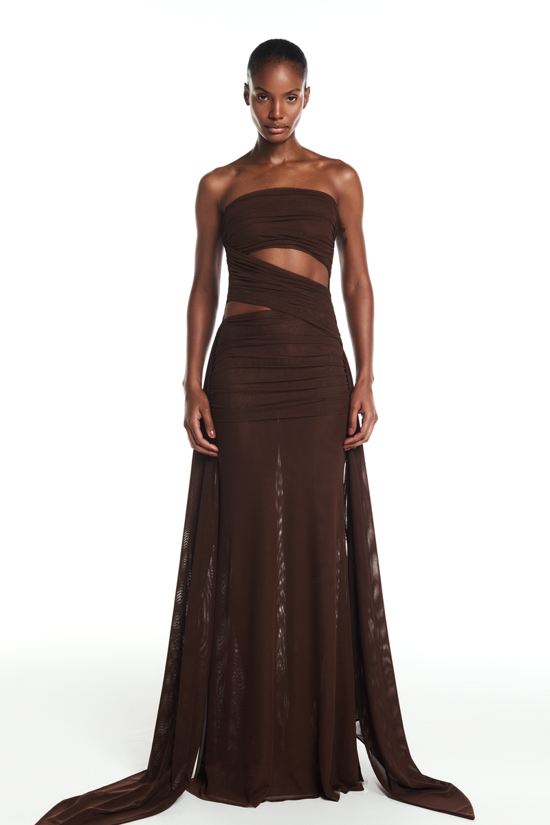 VESTIDO LONGO TOMARA QUE CAIA TRANSPASSES TULE MARROM (8864520143075)