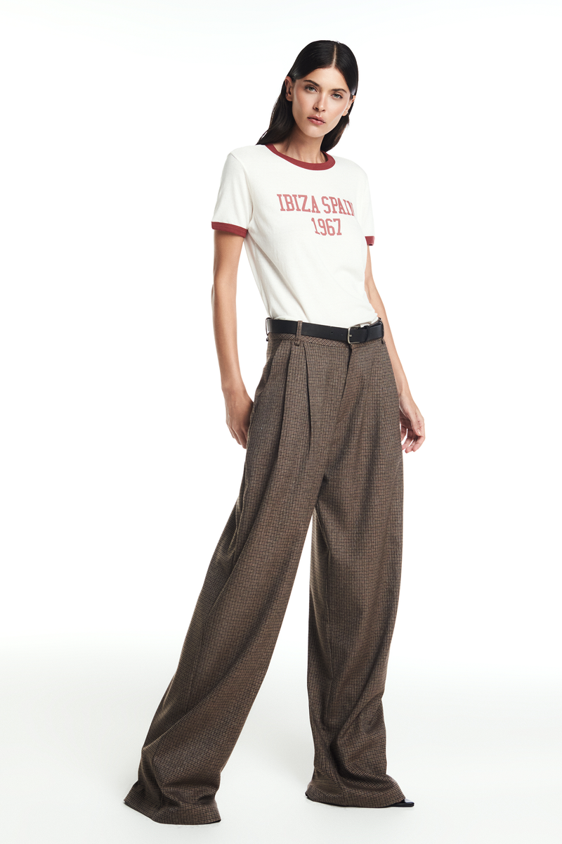 CALÇA ALFAIATARIA PREGAS XADREZ MARROM (8864518078691)