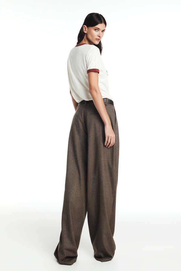 CALÇA ALFAIATARIA PREGAS XADREZ MARROM (8864518078691)