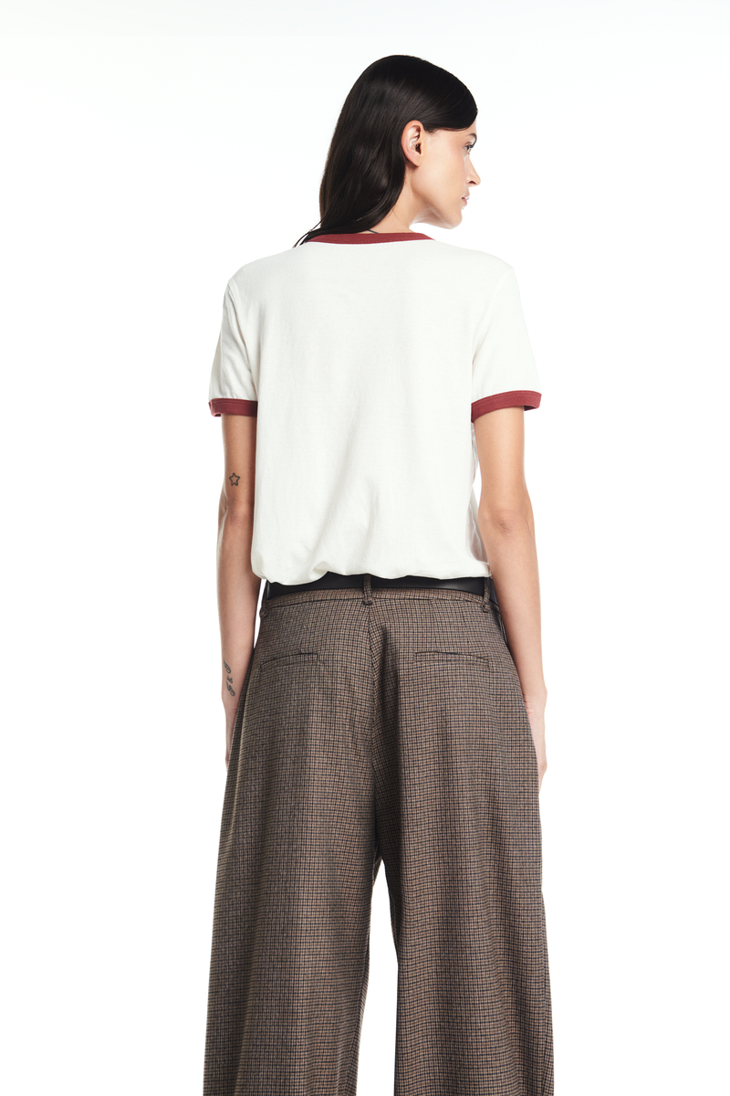 CALÇA ALFAIATARIA PREGAS XADREZ MARROM (8864518078691)