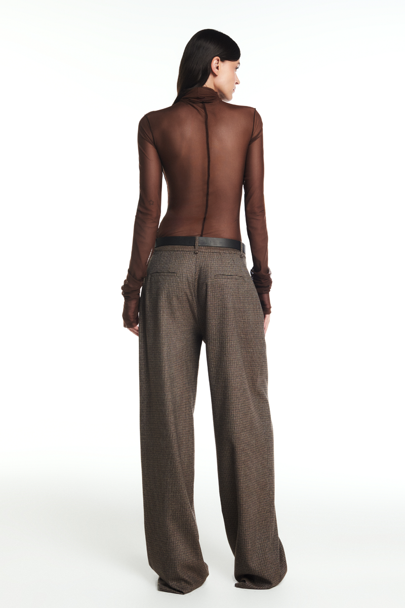 CALÇA ALFAIATARIA PREGAS XADREZ MARROM (8864518078691)