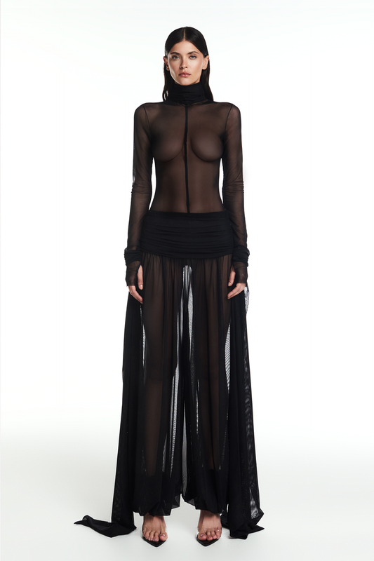 BLUSA GOLA ALTA MANGA LONGA TULE PRETO (8864517652707)