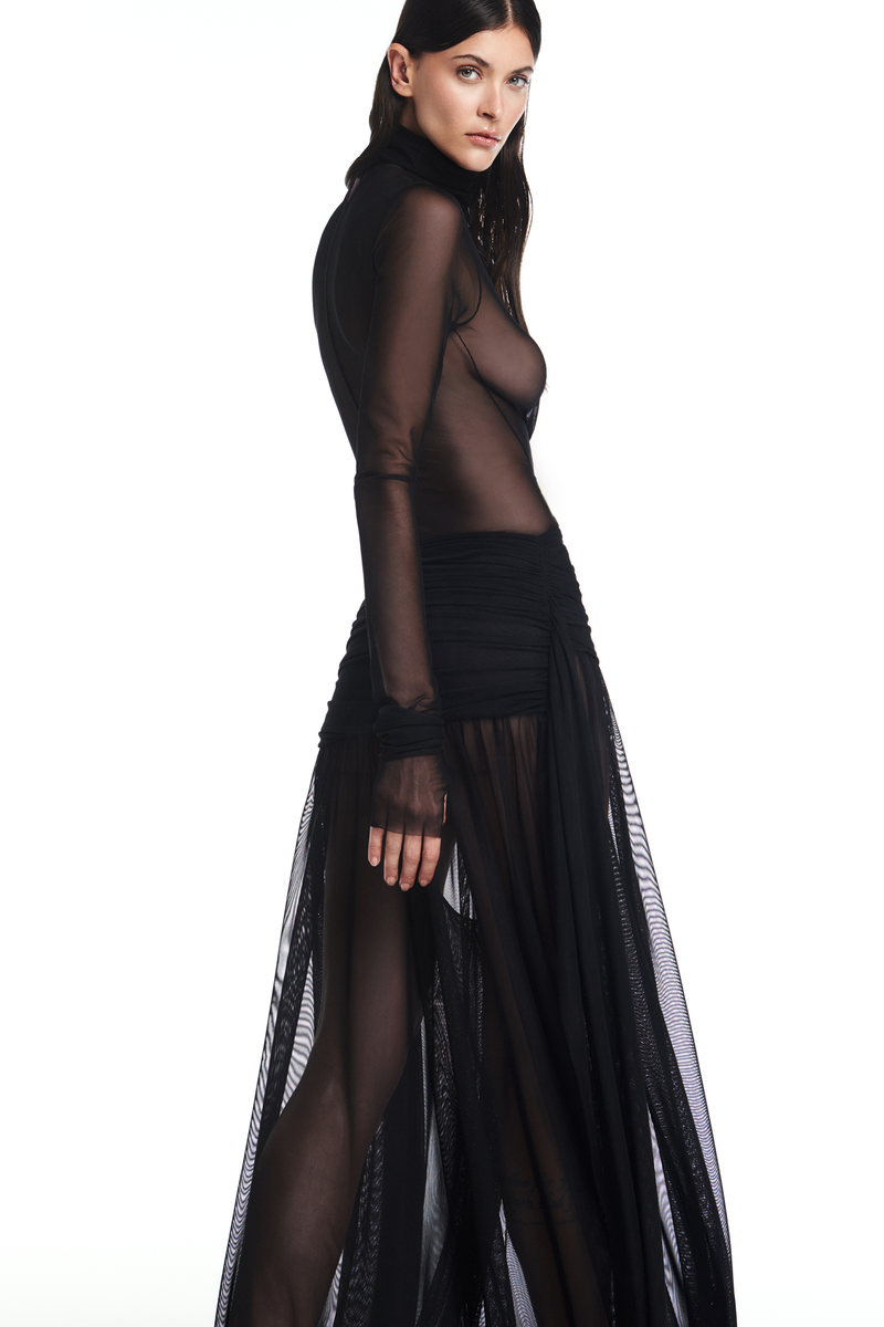 BLUSA GOLA ALTA MANGA LONGA TULE PRETO (8864517652707)